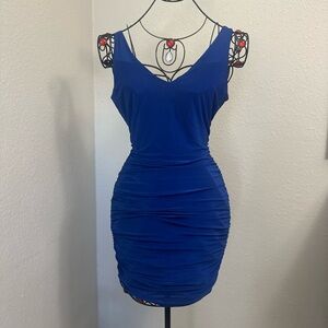 Blue Ruched Bodycon Mini Dress for Cocktail